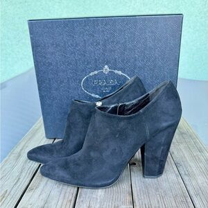 Prada Black Suede Ankle Booties